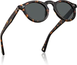 CARFIA Retro Men's Sunglasses Polarized UV400 Protection, Small Round Acetate Italian Luxury Style Driving Shades