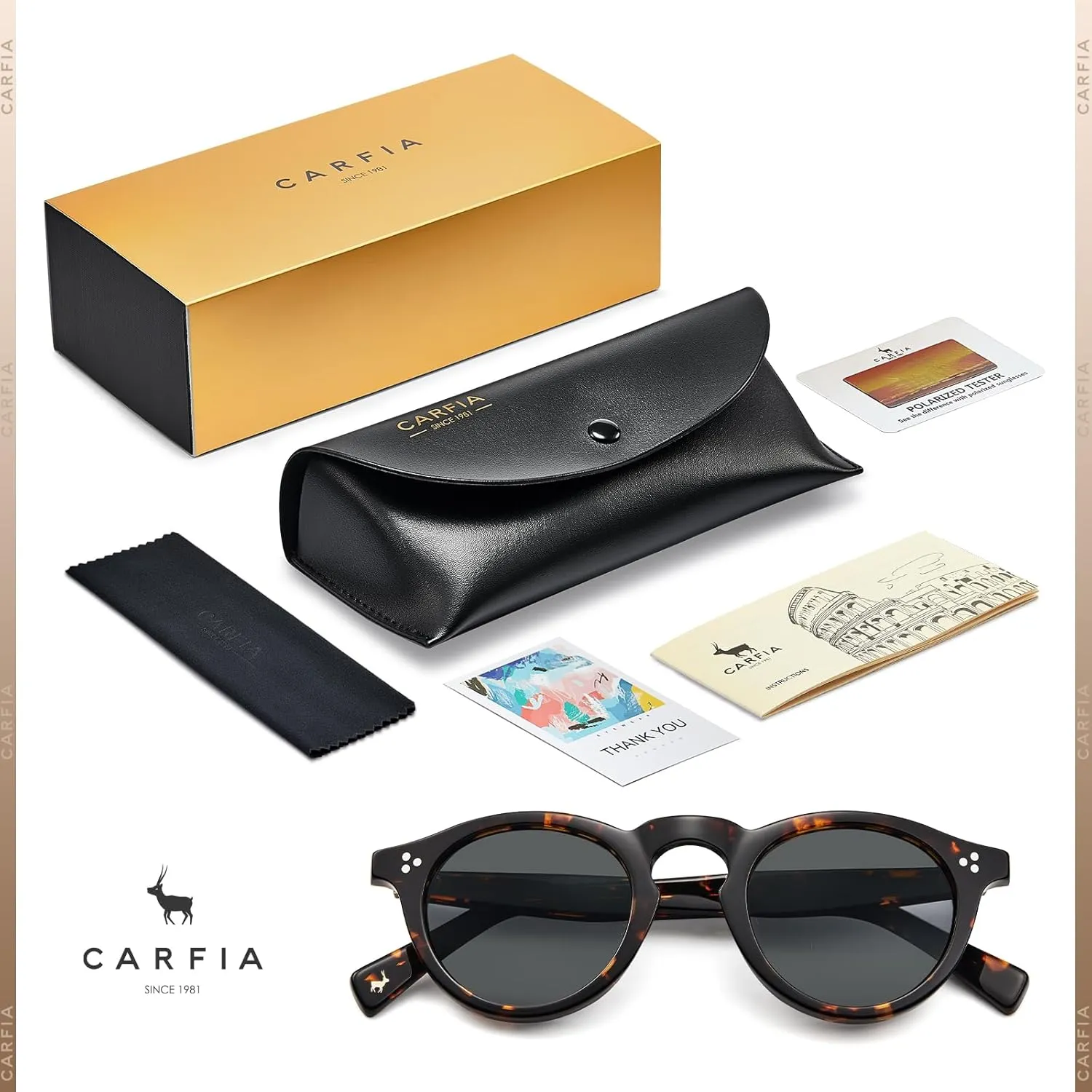 CARFIA Retro Men's Sunglasses Polarized UV400 Protection, Small Round Acetate Italian Luxury Style Driving Shades