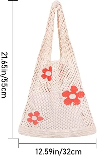 Crotchet Flower Print Beach Bag
