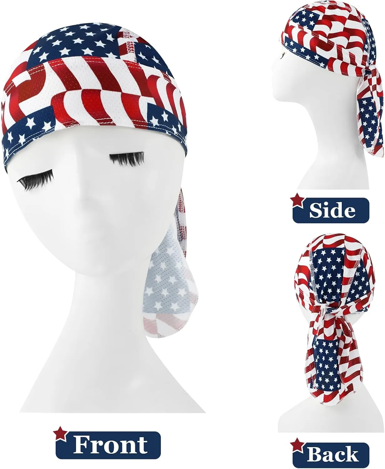 DOCILA 3 Pcs Do Rags for Men Skull Cap Bandana Hat Breathable Helmet Linner Beanie