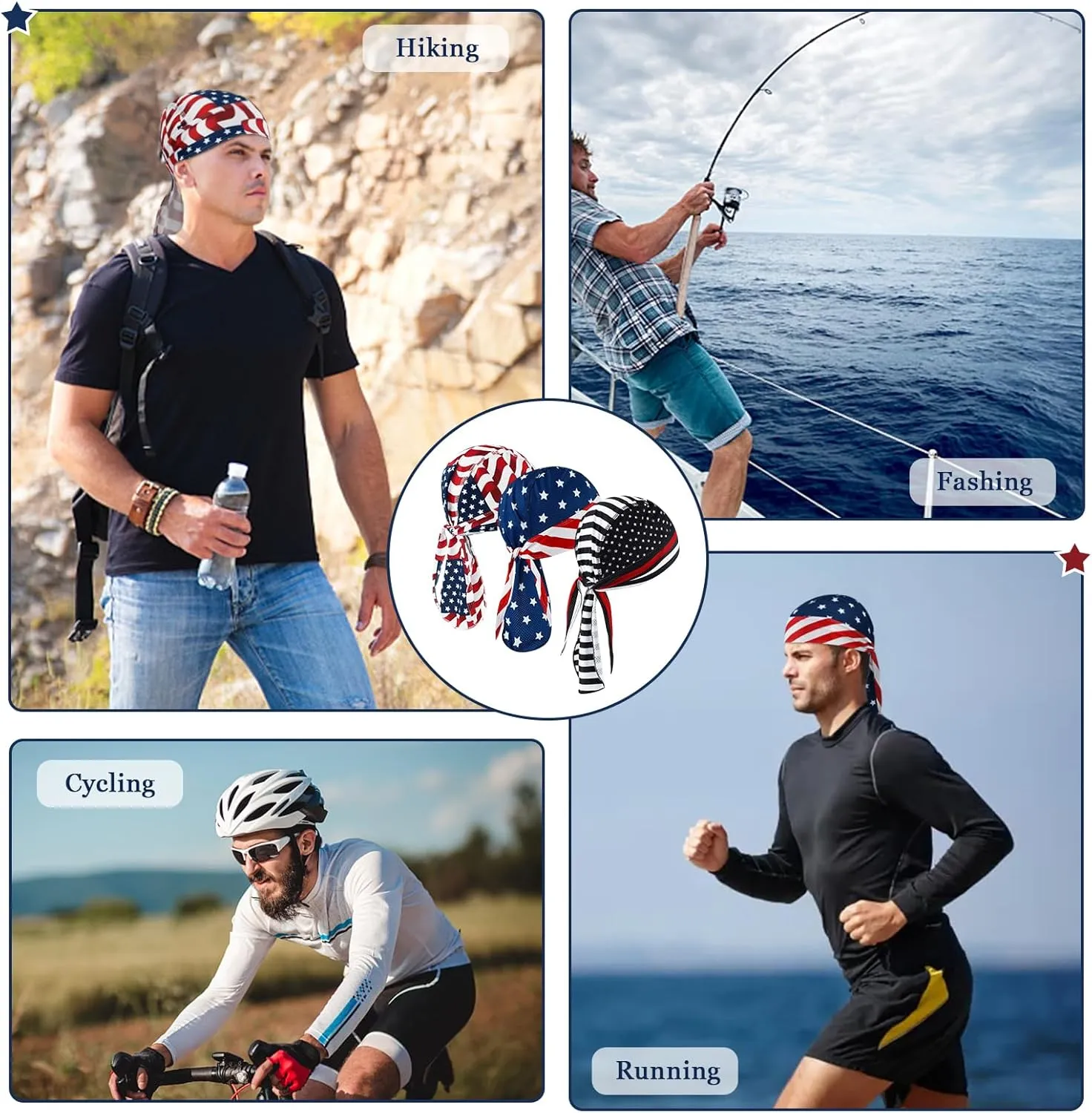 DOCILA 3 Pcs Do Rags for Men Skull Cap Bandana Hat Breathable Helmet Linner Beanie