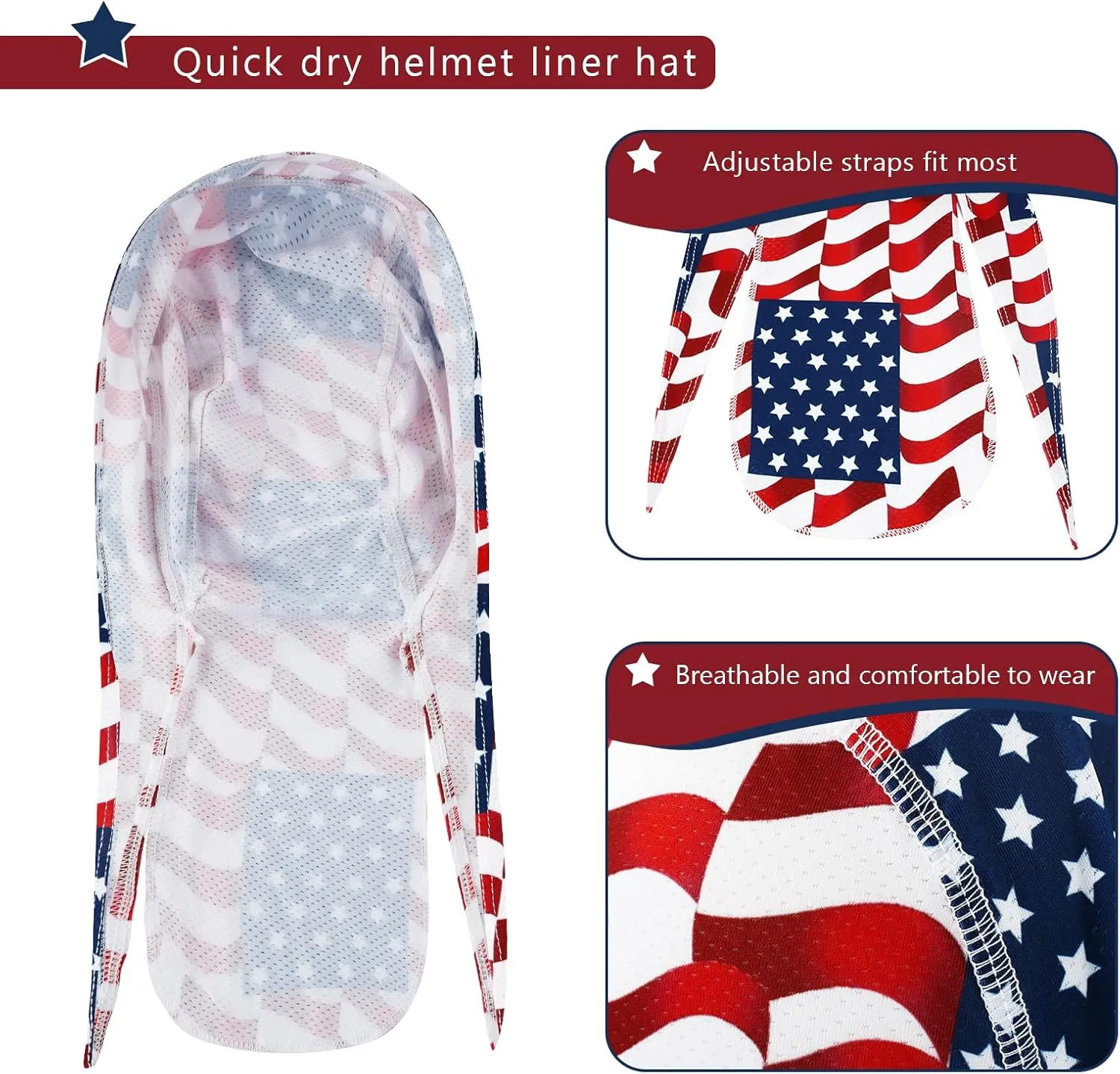DOCILA 3 Pcs Do Rags for Men Skull Cap Bandana Hat Breathable Helmet Linner Beanie