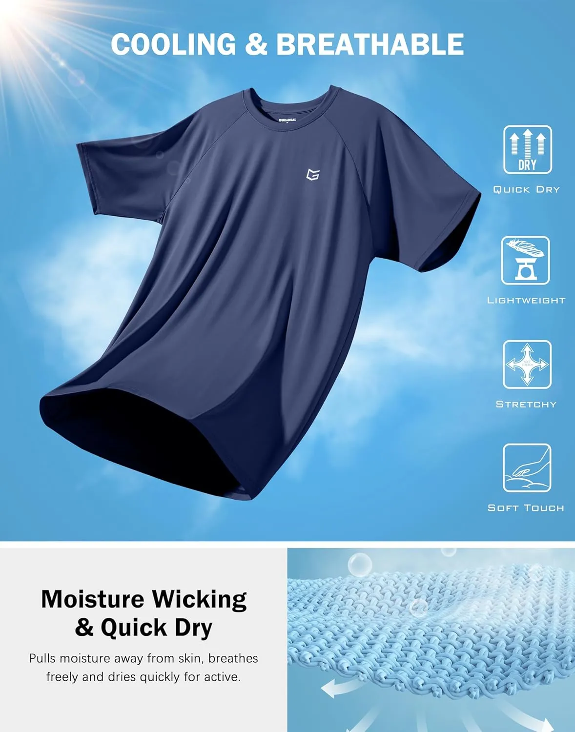 G Gradual Men's Workout Athletic T-Shirts Moisture Wicking Cooling Running Shirts Short Sleeve Performance Tee for Gym Tennis