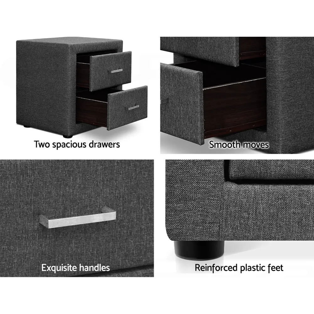 Linen Fabric 2-Drawer Bedside Table, Grey - Artiss CADEN