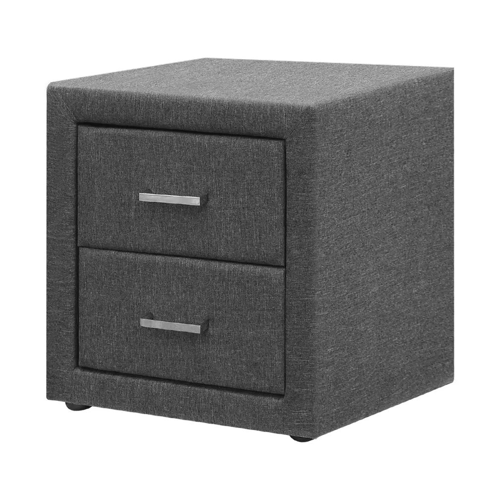 Linen Fabric 2-Drawer Bedside Table, Grey - Artiss CADEN