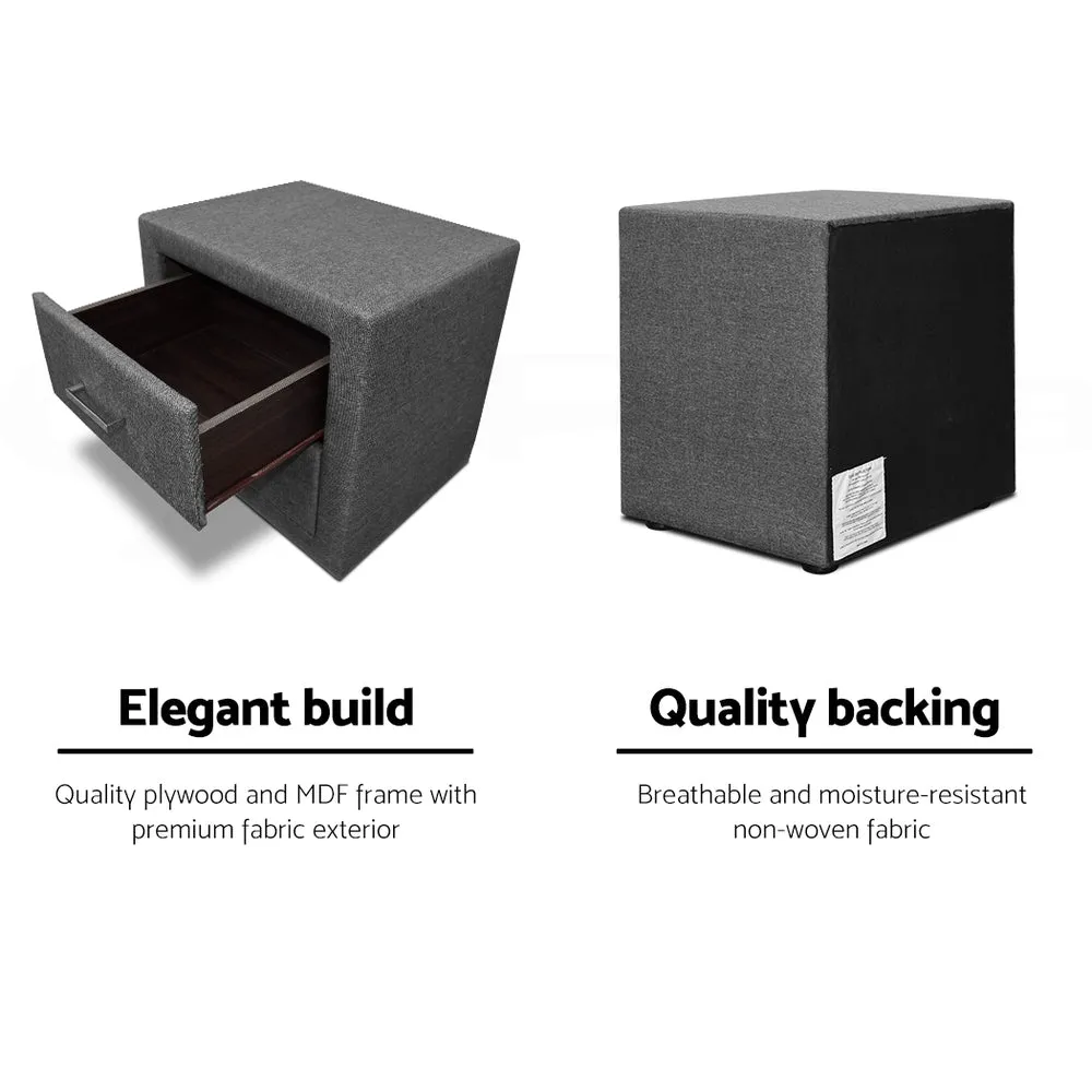 Linen Fabric 2-Drawer Bedside Table, Grey - Artiss CADEN