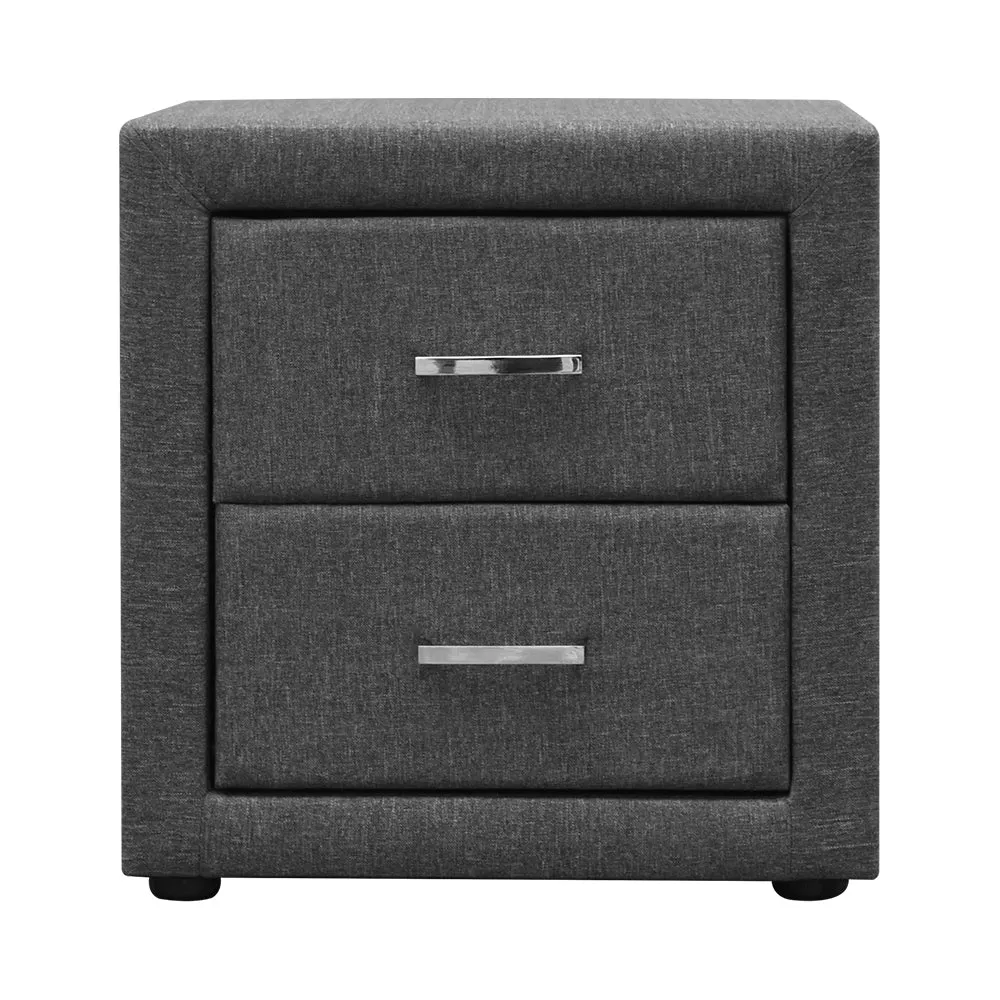 Linen Fabric 2-Drawer Bedside Table, Grey - Artiss CADEN