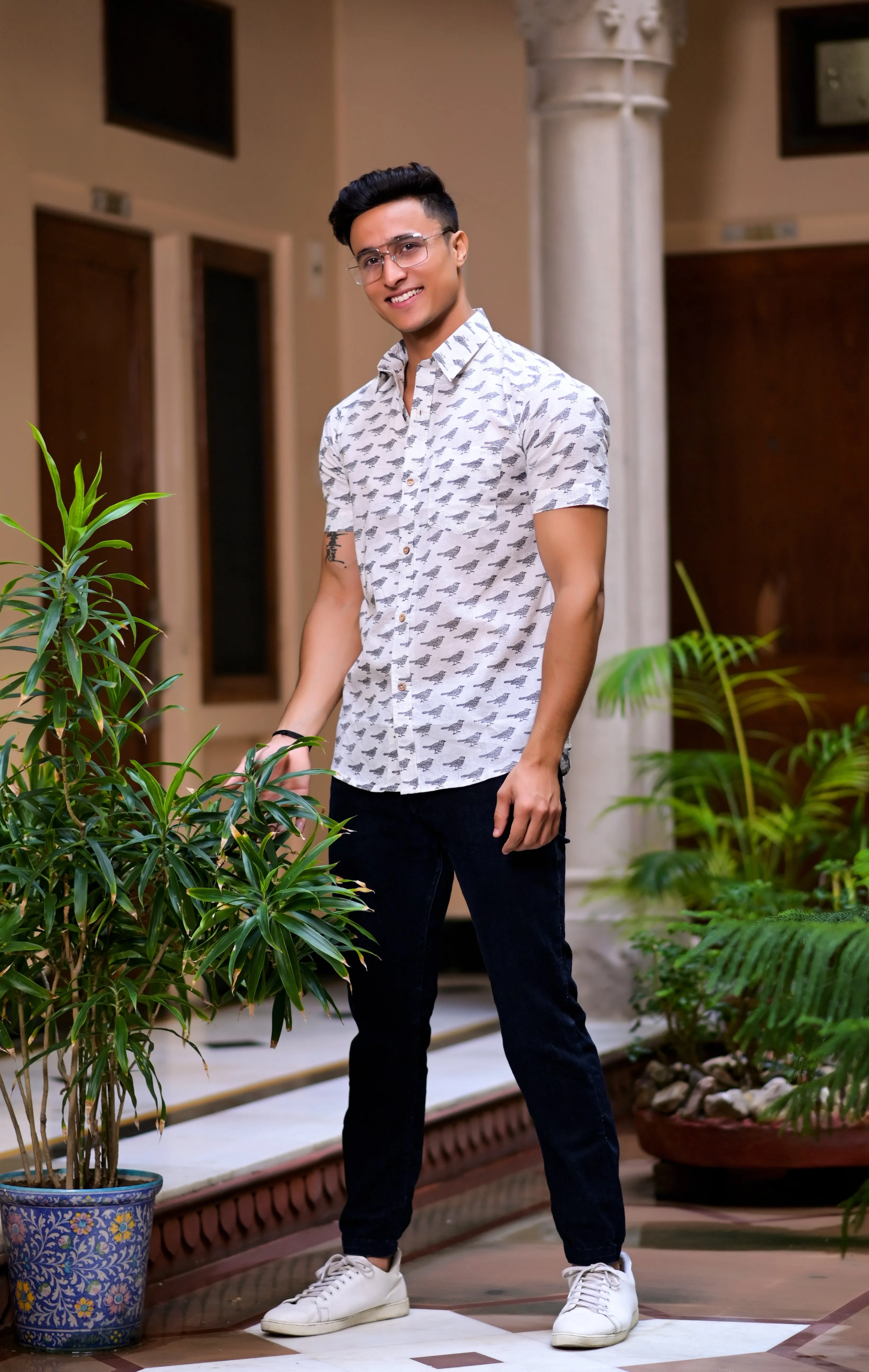 Men White Comfort Opaque Printed Casual Shirt
