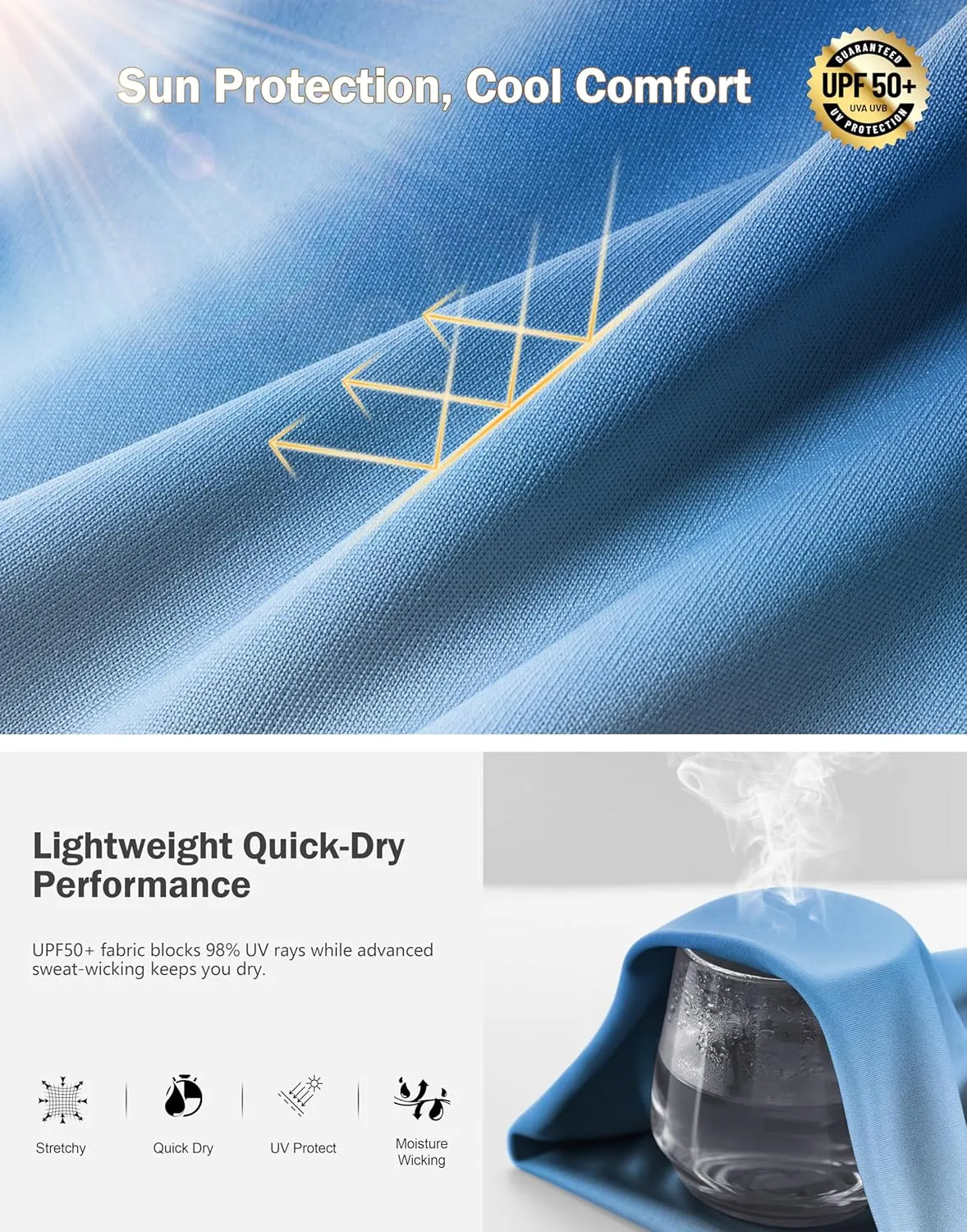 Men's UPF 50  Sun Protection Dry Fit Workout T-Shirts Rash Guard Swim Shirts Moisture Wicking Tee for Athletic, Beach, Hiking