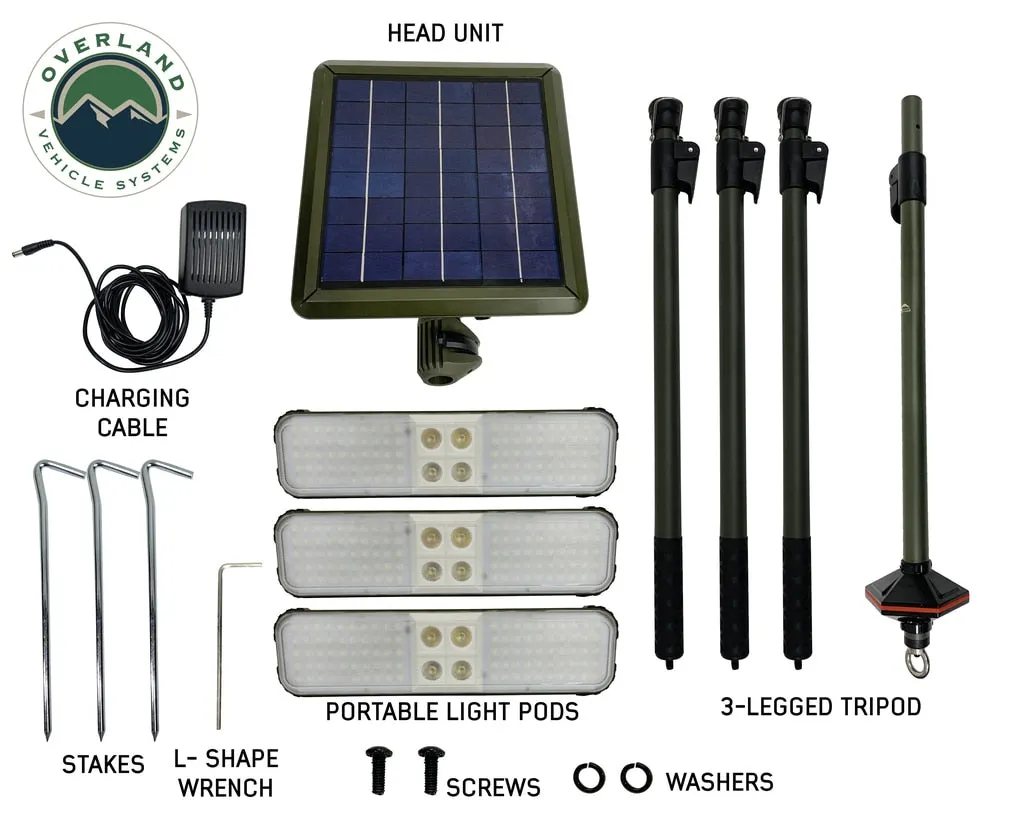 Overland Vehicle Systems Wild Land Camping Gear - ENCOUNTER Solar Powdered Camping Light with Removable Light Pods