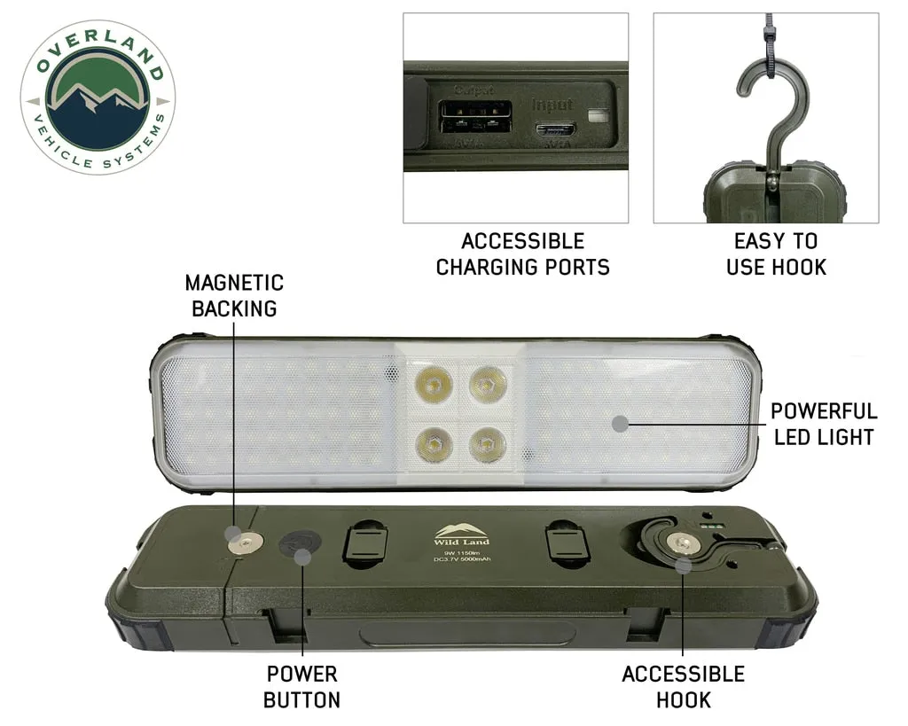 Overland Vehicle Systems Wild Land Camping Gear - ENCOUNTER Solar Powdered Camping Light with Removable Light Pods
